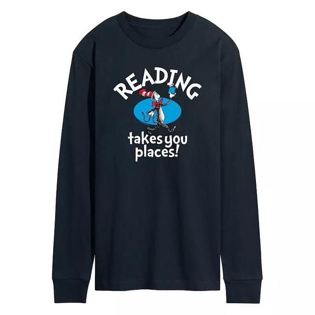 Mens Dr. Seuss The Cat in the Hat Reading Takes You Places Long Sleeve Graphic Tee Product Image