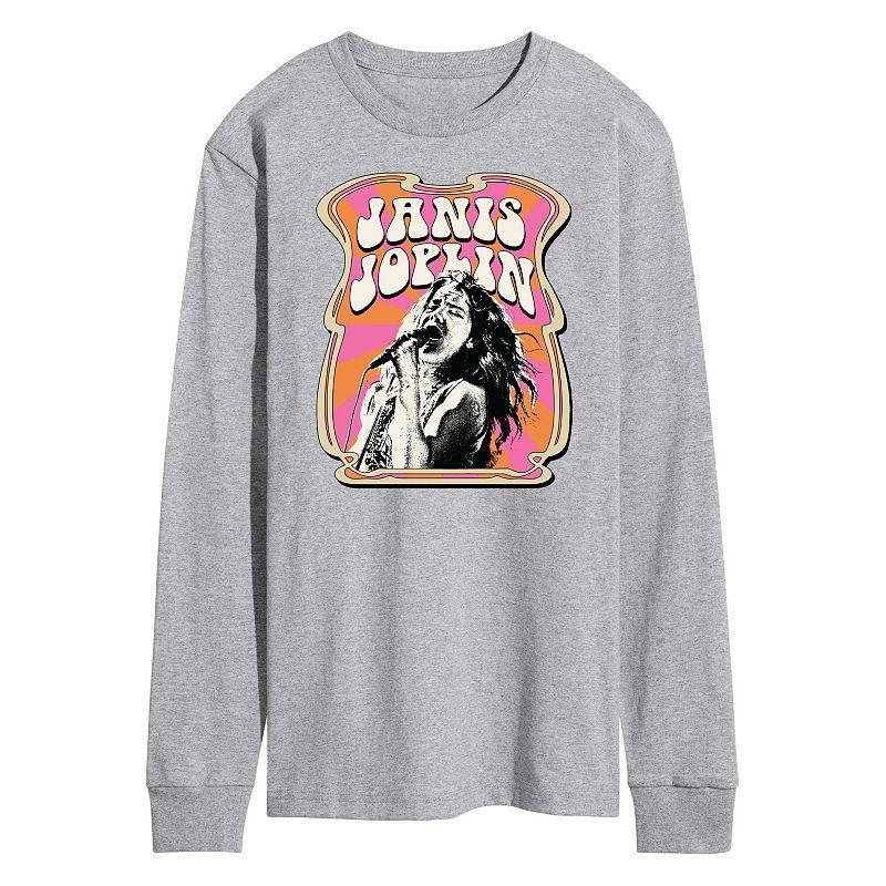 Mens Janis Joplin Poster Long Sleeve Tee Med Grey Product Image