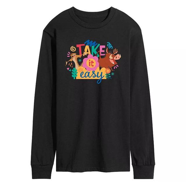 Disneys Lion King Timon & Pumba Mens Take It Easy Long Sleeve Graphic Tee Blue Product Image