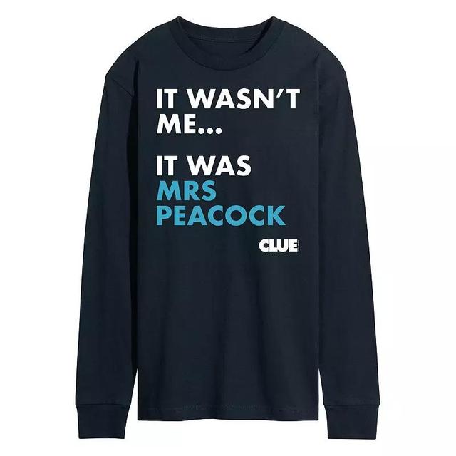 Mens Clue It Was Mrs Peacock Long Sleeve Graphic Tee by Hasbro Blue Product Image