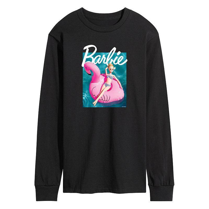 Mens Barbie Pool Flamingo Long Sleeve Graphic Tee Blue Product Image