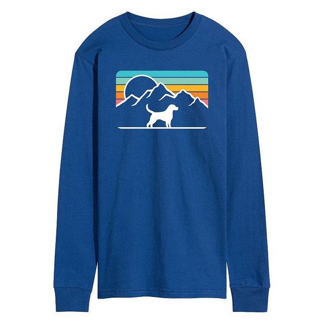 Mens Dog With Retro Mountain Long Sleeve Graphic Tee Med Blue Product Image