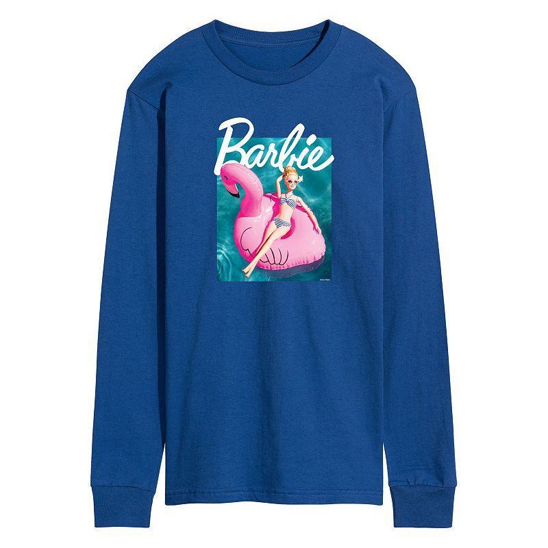 Mens Barbie Pool Flamingo Long Sleeve Graphic Tee Blue Product Image