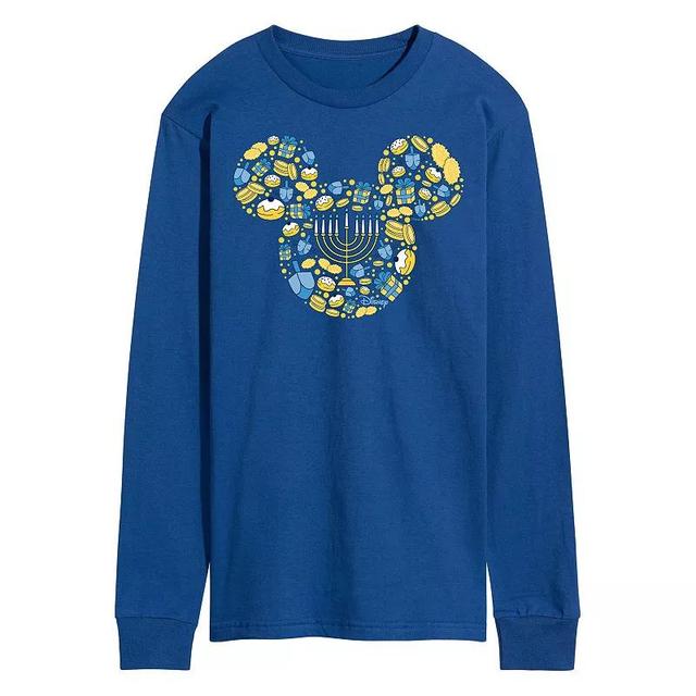 Disneys Mickey Mouse Mens Hanukkah Long Sleeve Graphic Tee Blue Product Image