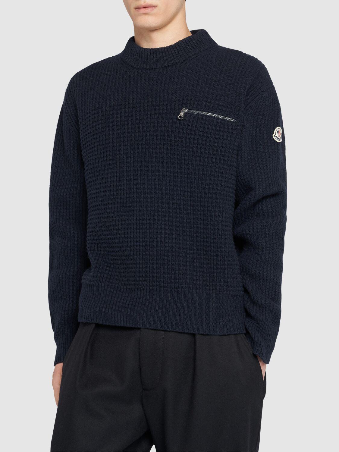 MONCLER Virgin Wool & Cashmere Sweater In Blue Product Image