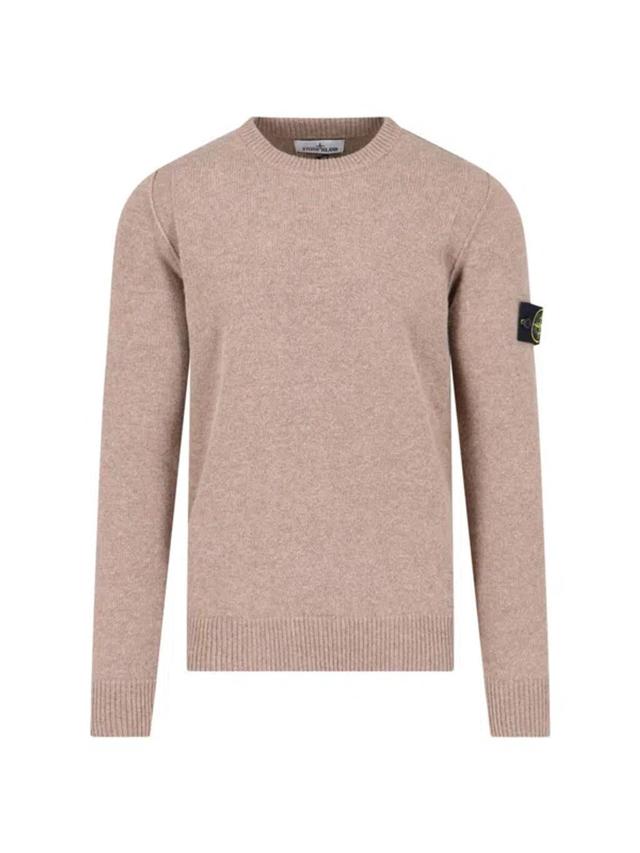 STONE ISLAND Logo Crew Neck Sweater In Cream Product Image