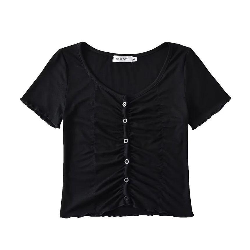 Short Sleeve Plain Ruched Slim-Fit Crop Top Product Image