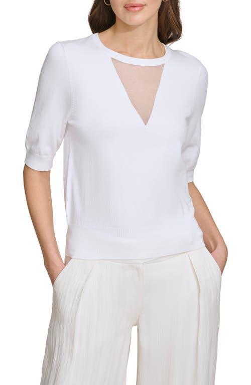 DKNY Sheer Mesh Illusion V-Neck Sweater Product Image