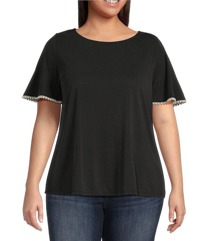 Moa Moa Plus Relaxed Pearl Trim Short Sleeve Top Product Image