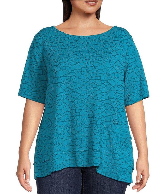 Ali Miles Plus Size Solid Burnout Knit Crew Neck Short Sleeve Pop Over Tunic Product Image