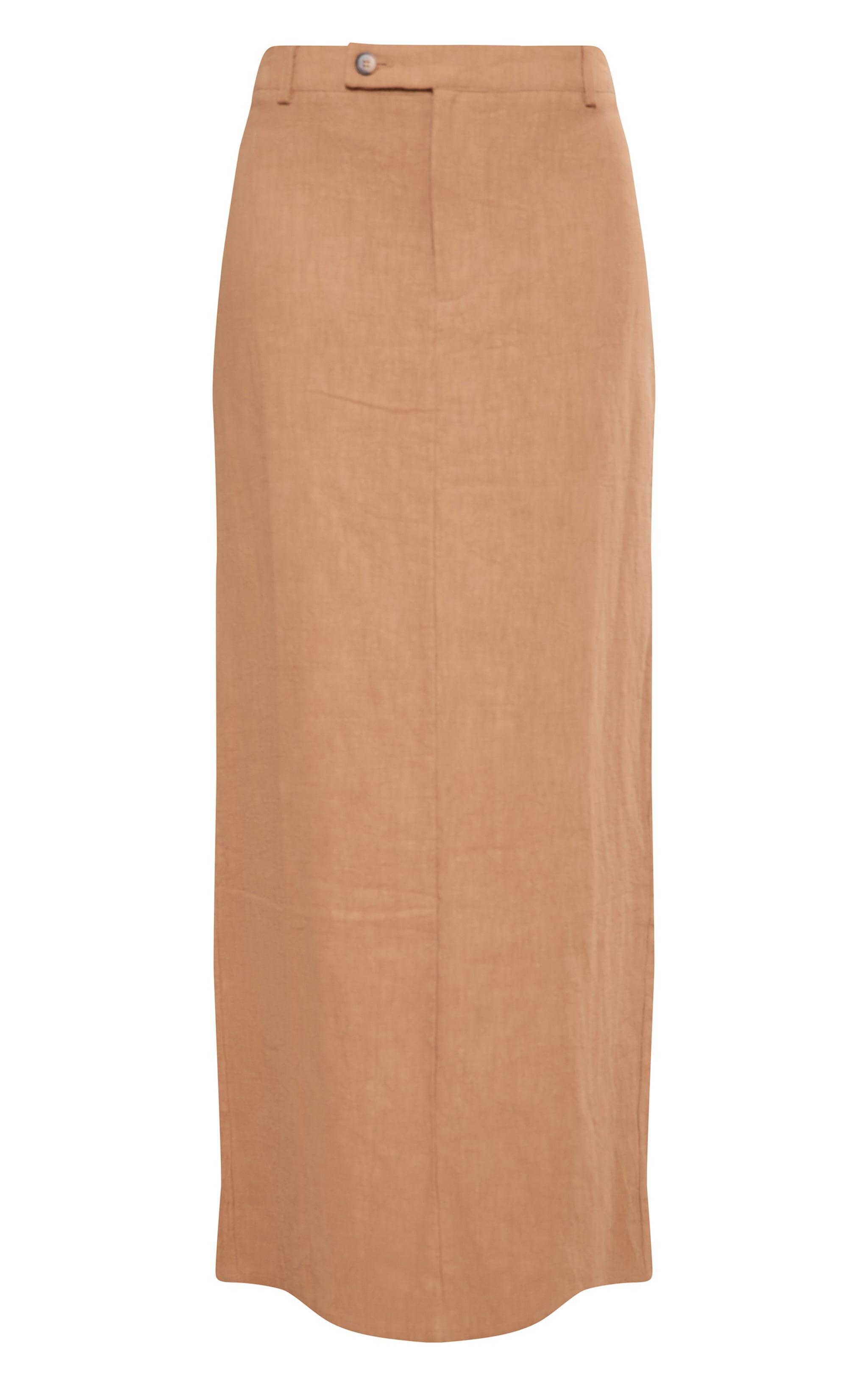 Premium Beige Linen Split Back Detail Maxi Skirt  Product Image