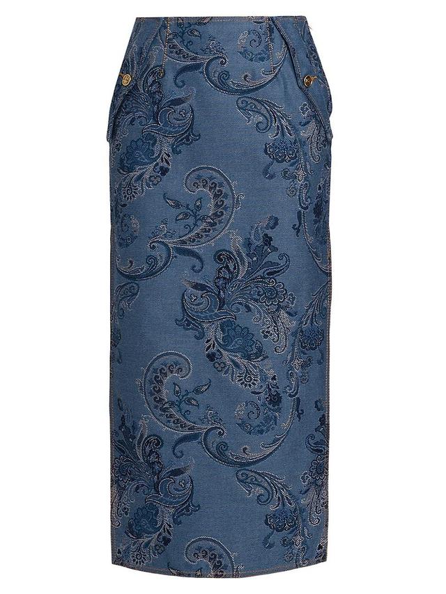 Womens Paisley Denim Midi-Skirt Product Image