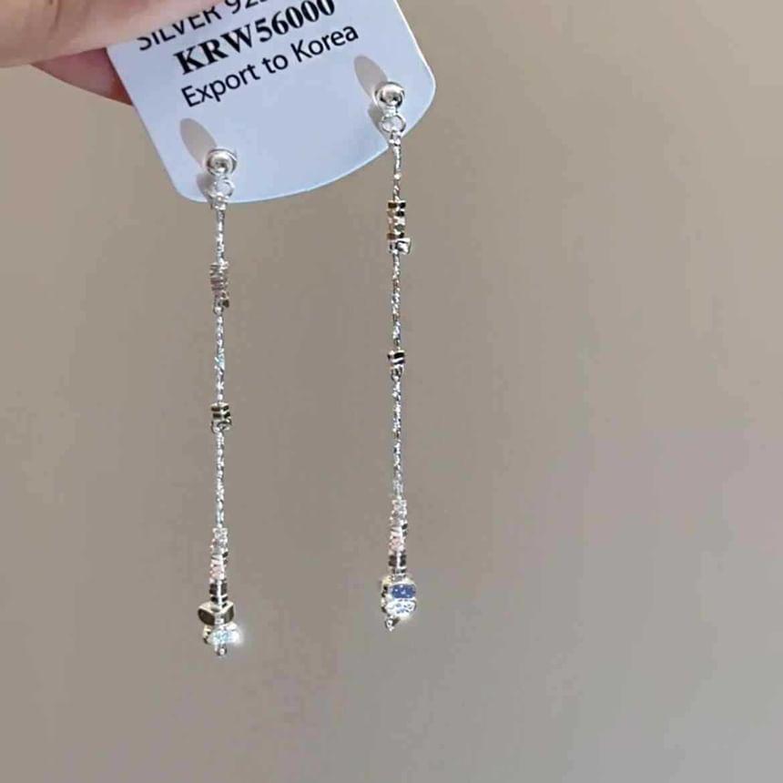 925 Sterling Silver Rhinestone Dangle Earring Product Image