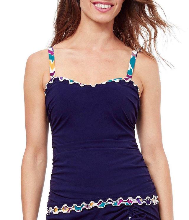 Profile by Gottex Echo Bra Sized D-Cup Underwire Contrast Lattice Edge Tummy Control Tankini Swim Top Product Image