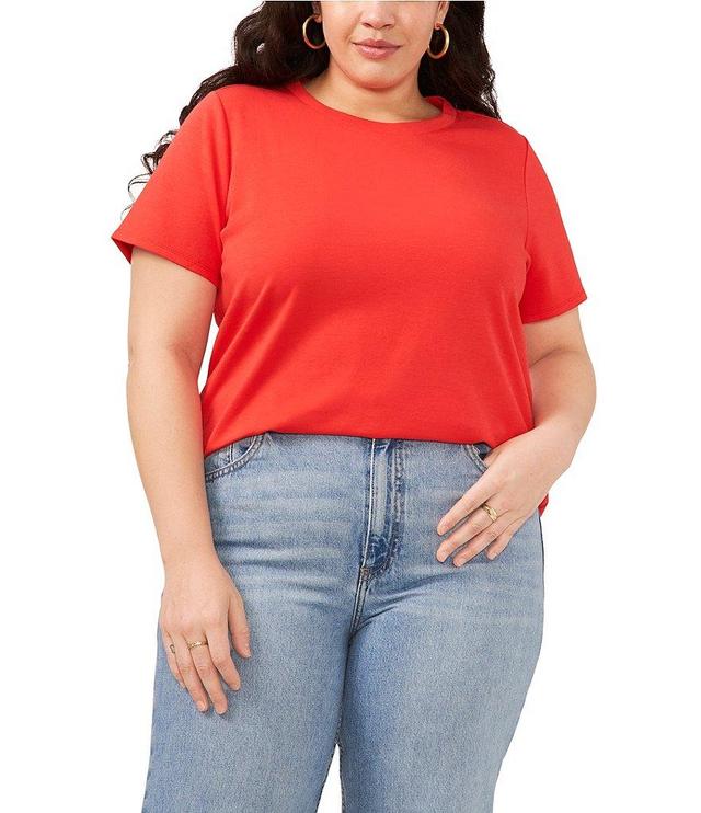 Vince Camuto Plus Size Short Sleeve Crew Neck Solid Knit Tee Shirt Product Image