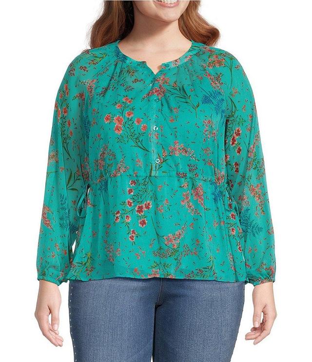 Jessica Simpson Plus Micaela Balloon Sleeve Floral Printed Blouse Product Image