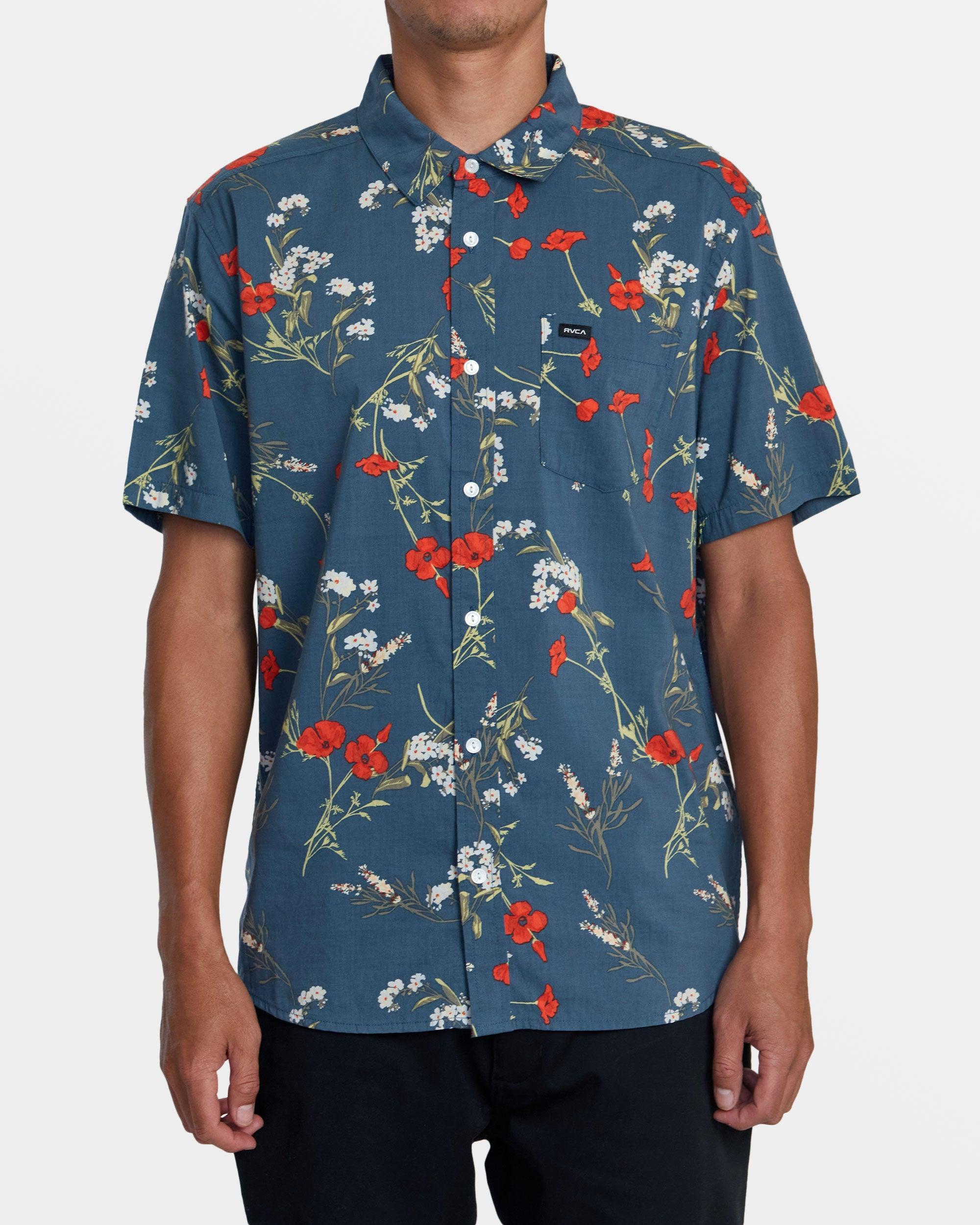 Botanical Short Sleeve Woven Shirt - Duck Blue Product Image