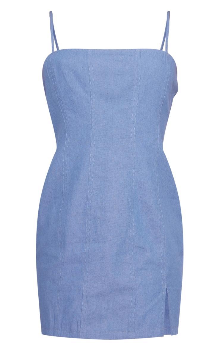 Light Blue Twill Binded Strappy Bodycon Dress Product Image