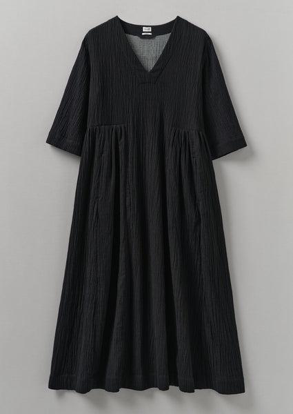 Crinkled Cotton V-Neck Dress | Black Product Image