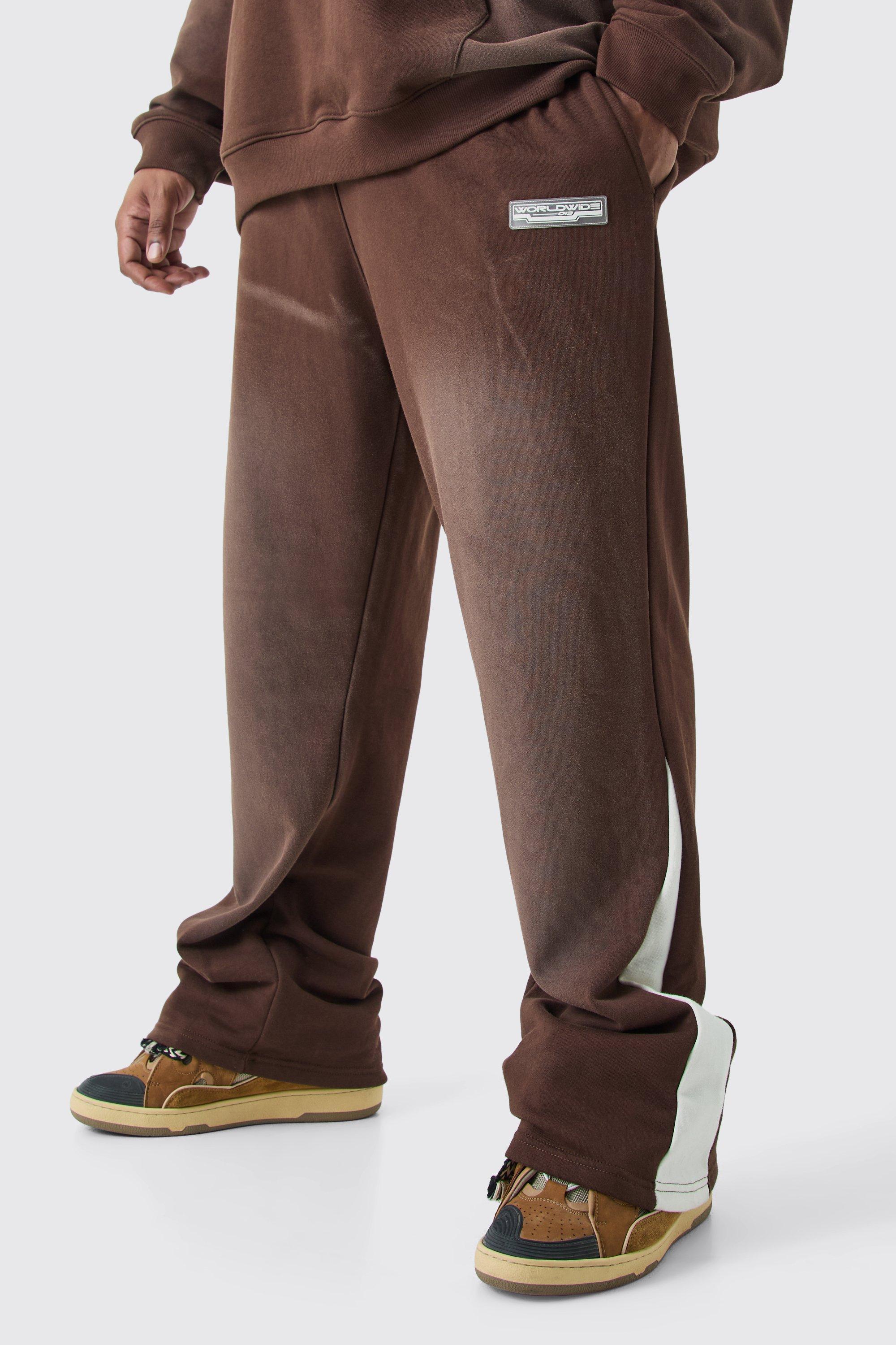 Mens Brown Plus Regular Fit Washed Loopback Gusset Jogger, Brown Product Image