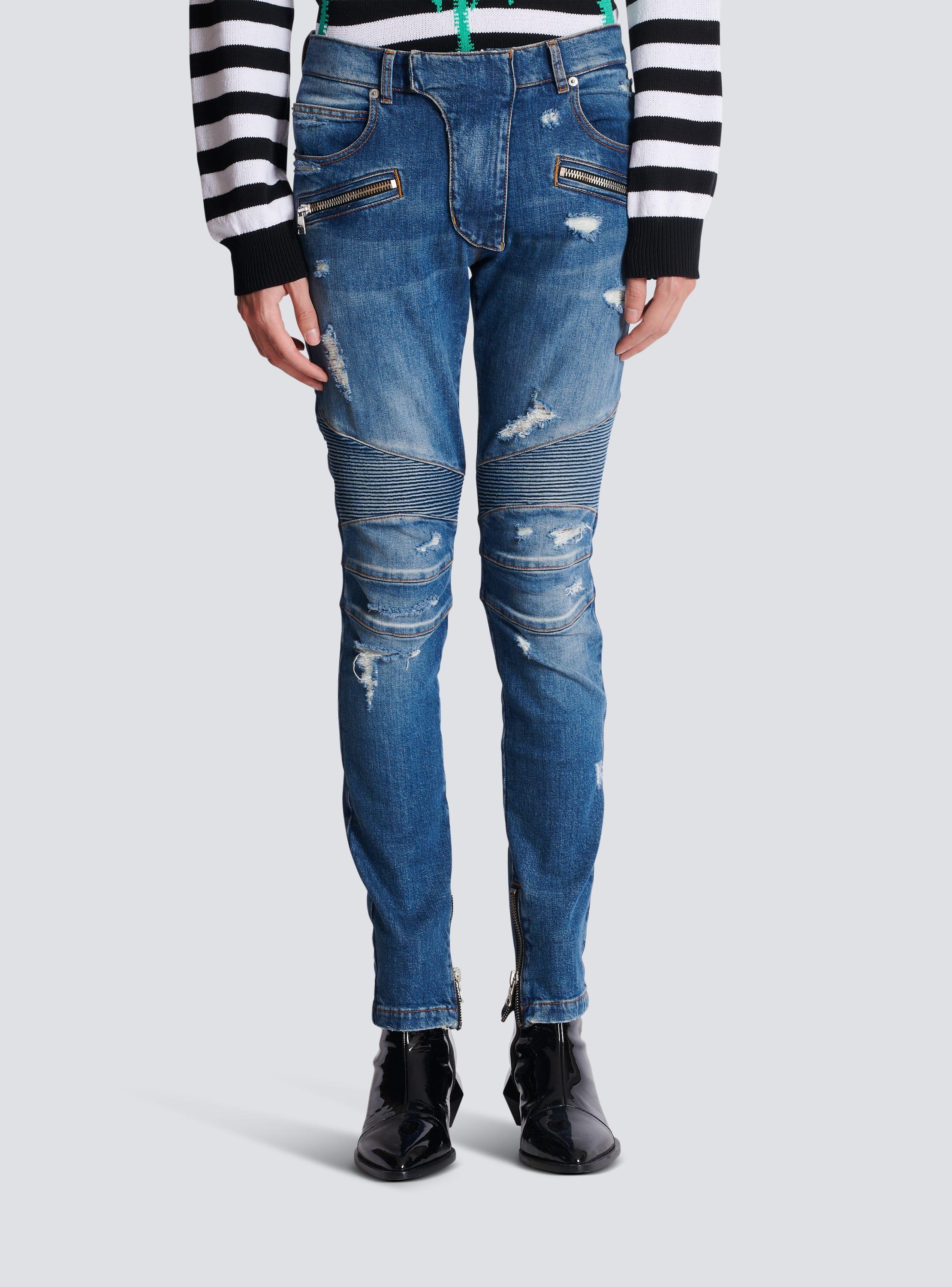 Biker jeans in faded denim Product Image