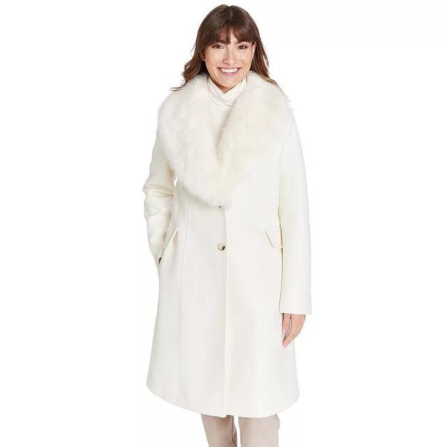 Womens Nine West Faux Fur Collar Button Front Coat Product Image