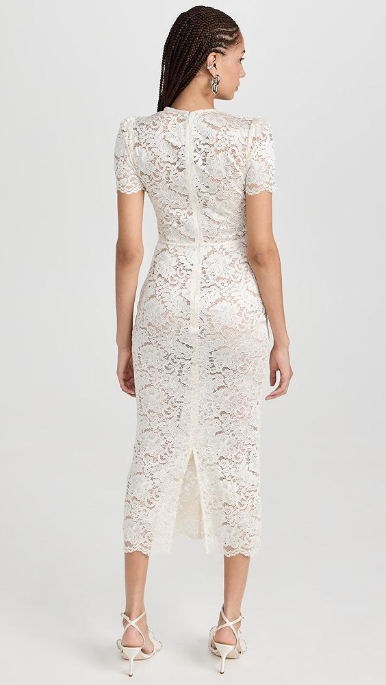 Self Portrait Cream Cord Lace V Neck Midi Dress | Shopbop Product Image