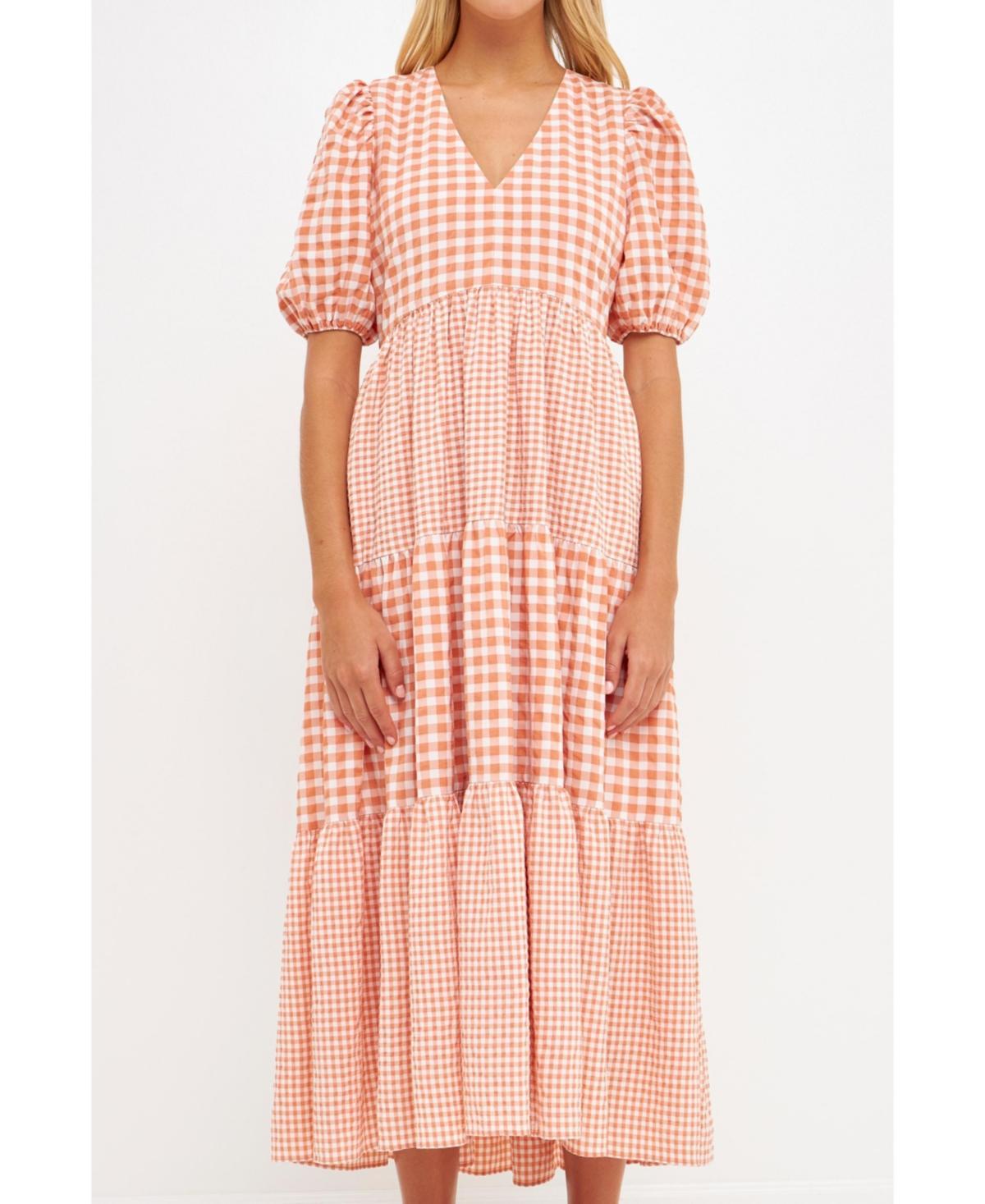 Womens Gingham Check Combination Midi Dress product image