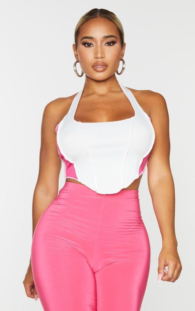 Shape White Rib Panel Halterneck Crop Top Product Image