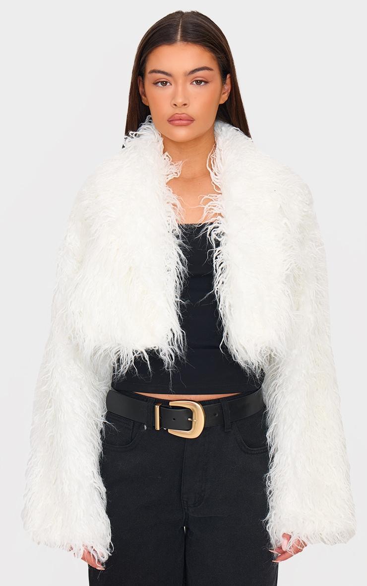 White Shaggy Faux Fur Cropped Coat product image