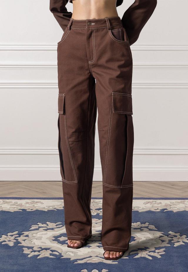 High Rise Drill Cargo Pants - Brown Female Product Image