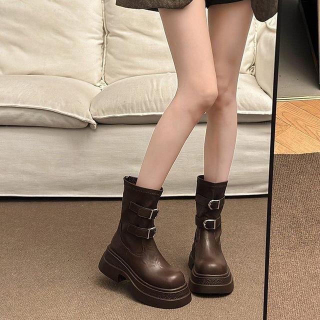 Platform Buckled Short Boots Product Image