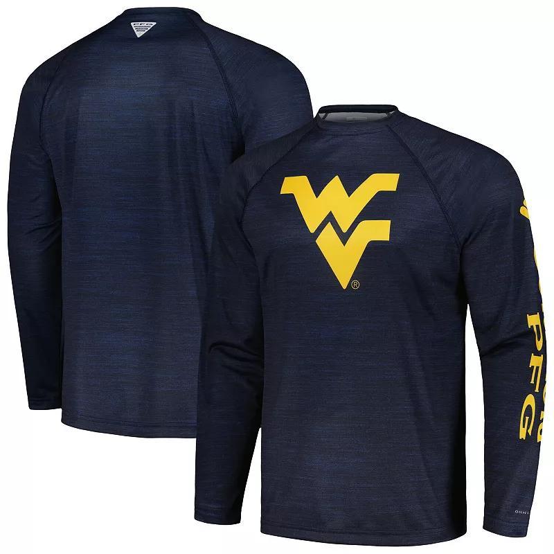 Mens Columbia West Virginia Mountaineers PFG Terminal Tackle Omni-Shade Raglan Long Sleeve T-Shirt Blue Product Image