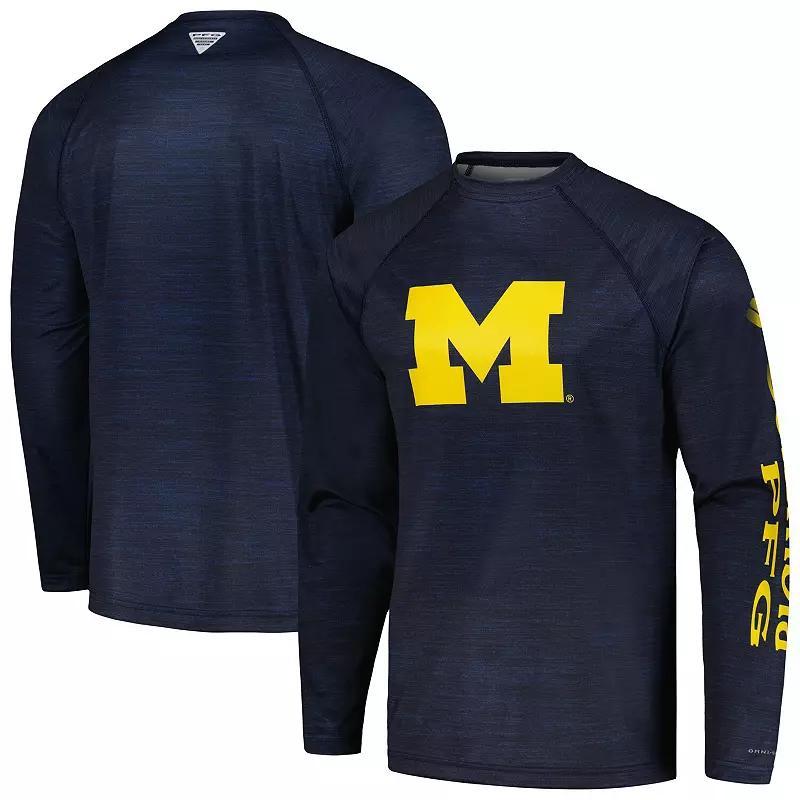 Columbia Mens Collegiate PFG Terminal Tackle Heather Long Sleeve Shirt - Michigan- Product Image