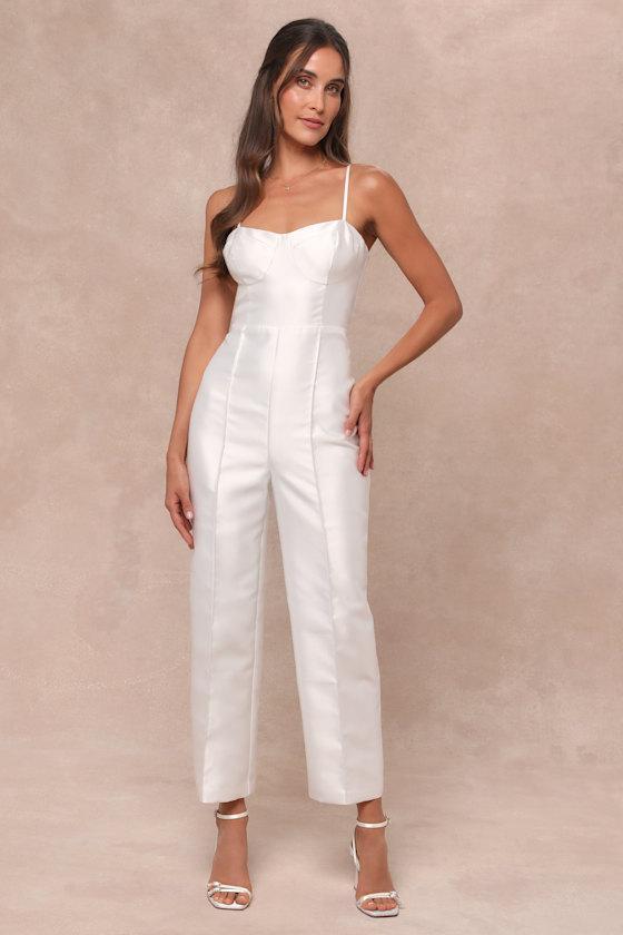 Contemporary Pose White Taffeta Bustier Sleeveless Jumpsuit Product Image