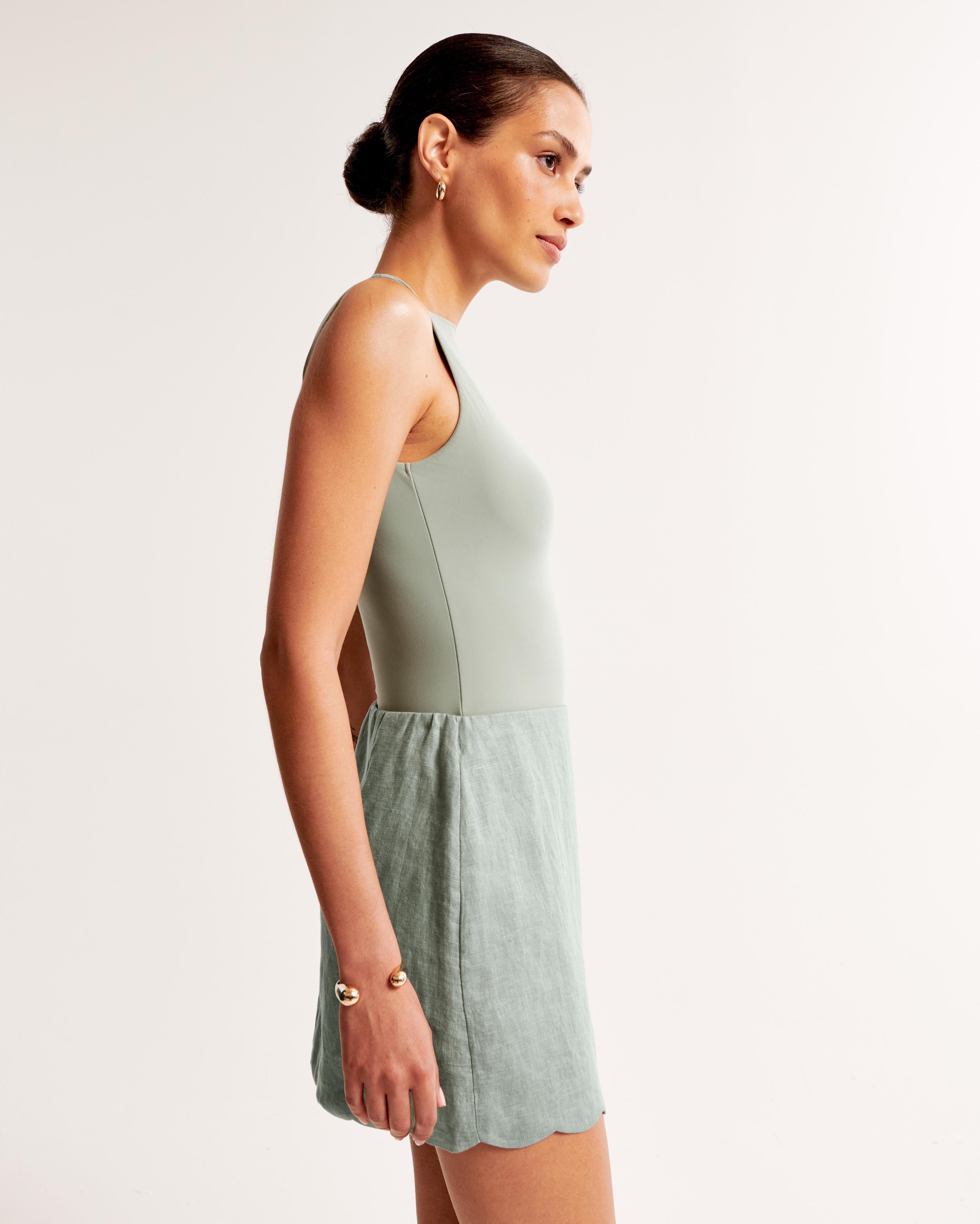 Premium Linen Scallop-Hem Mini Skort Product Image