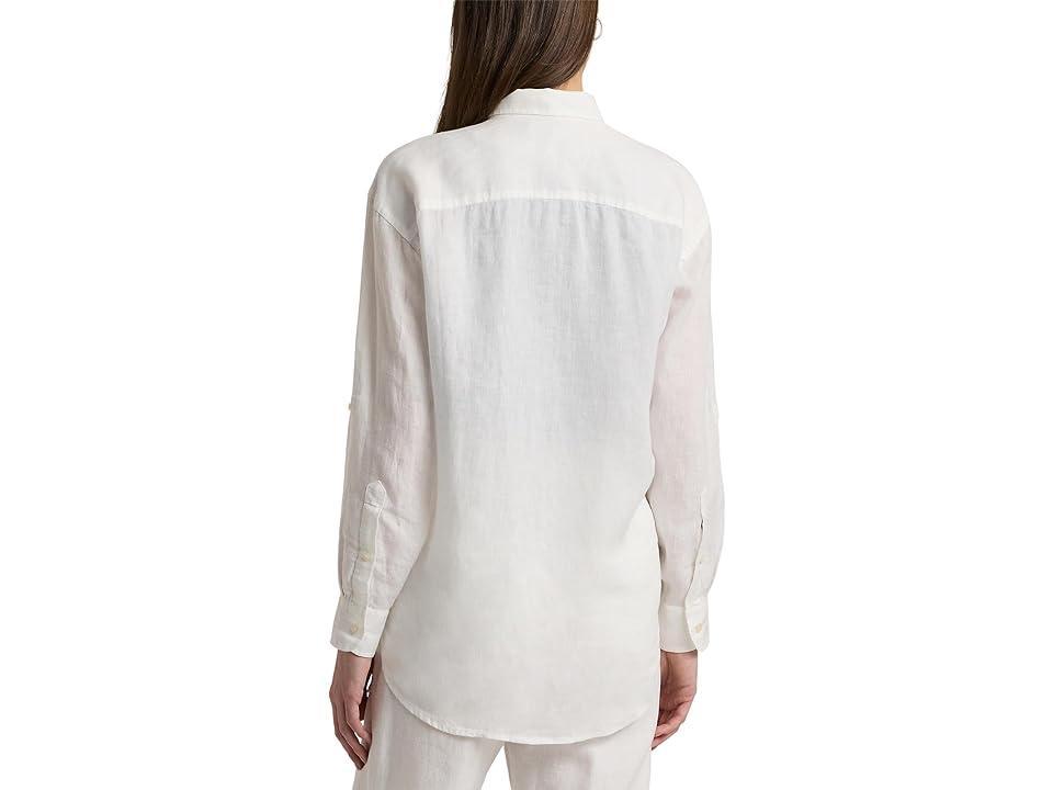 Lauren Ralph Lauren Oversize Floral Eyelet-Logo Linen Shirt Women's Clothing Product Image