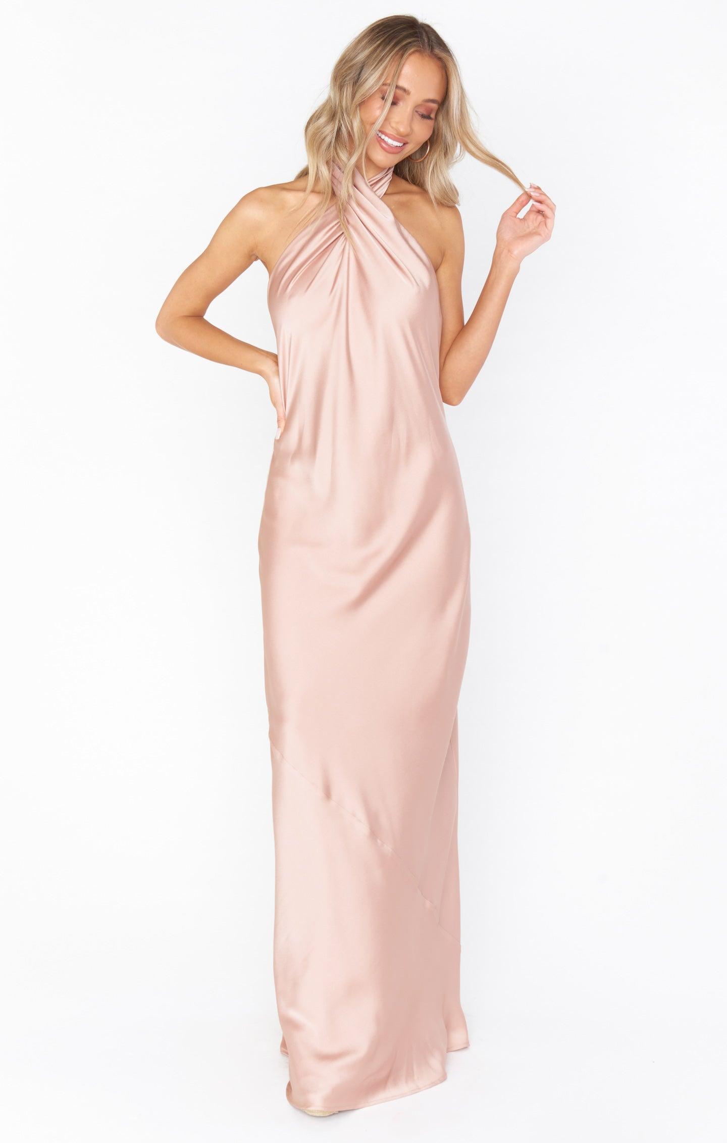 Jasmine Halter Maxi Dress ~ Rose Gold Luxe Satin Product Image