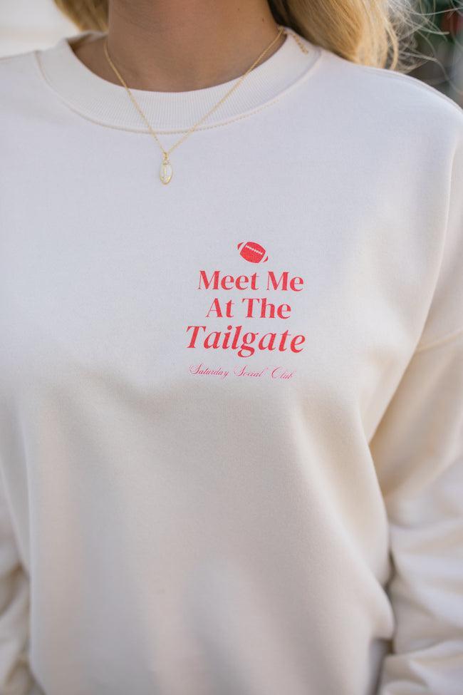 Meet Me At The Tailgate Red Ivory Comfort Colors Graphic Sweatshirt Product Image