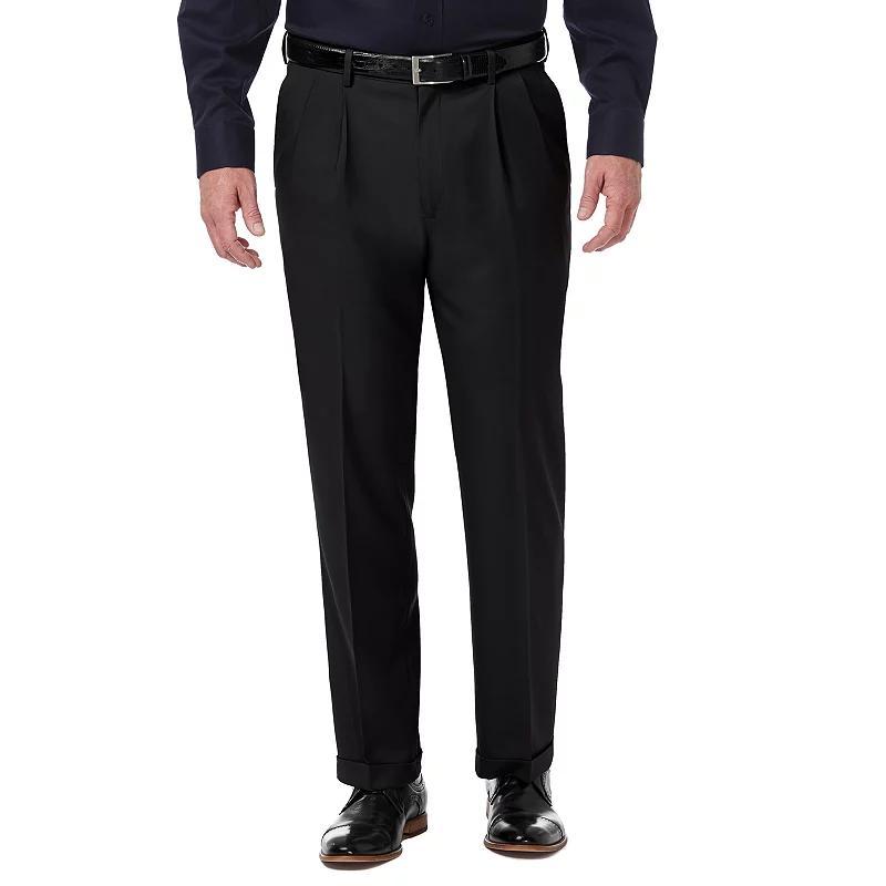 Mens Haggar Premium Comfort Expandable-Waist Classic-Fit Stretch Pleated Dress Pants, Mens Blue Product Image