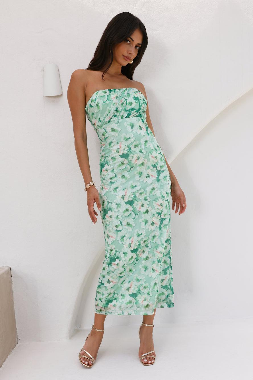 You Plus Me Strapless Mesh Maxi Dress Green Product Image