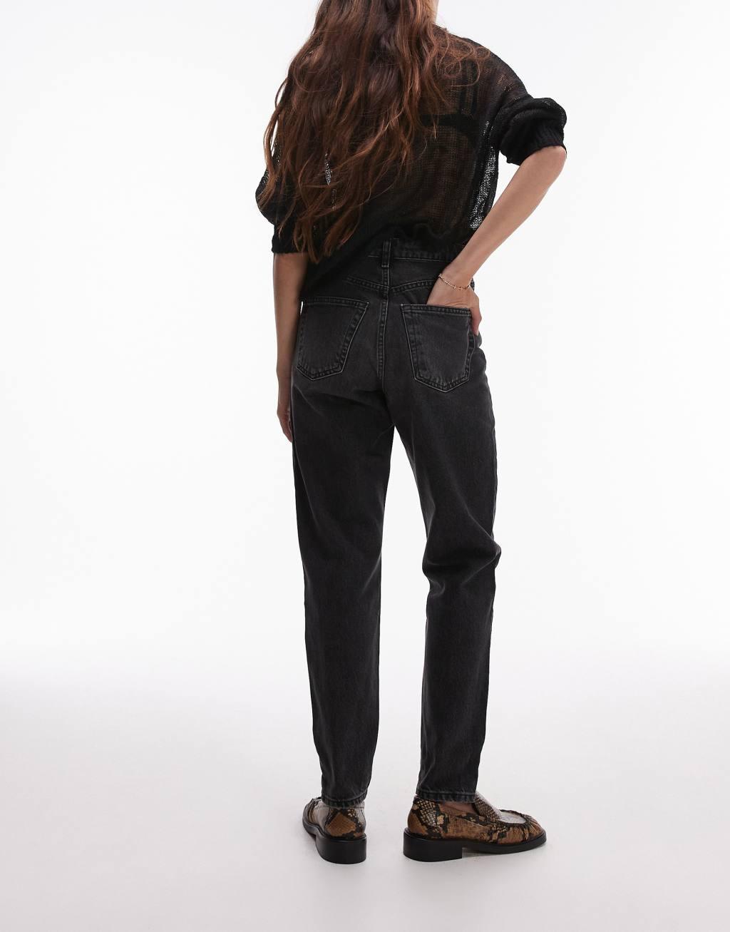 Topshop Original high rise Mom jeans in washed black  Product Image