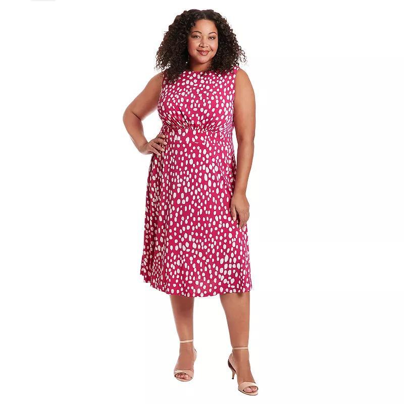 Plus Size London Times Floral Print Elbow Sleeve Inset Waist Midi Dress, Womens Pink Product Image