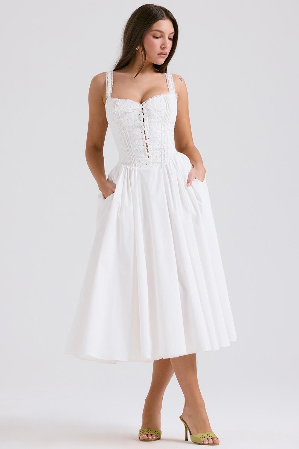 Milia White Broderie Anglais & Cotton Midi Dress Product Image