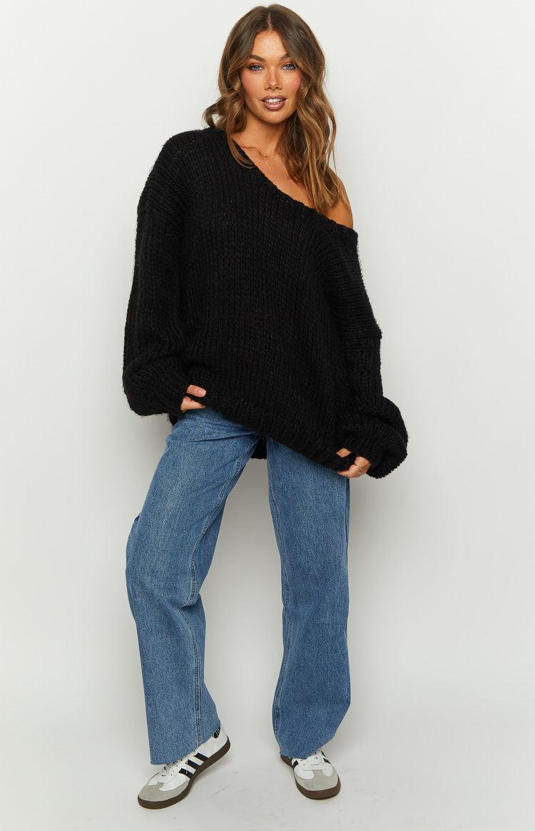 Delvey Black Chunky Knit Sweater Product Image