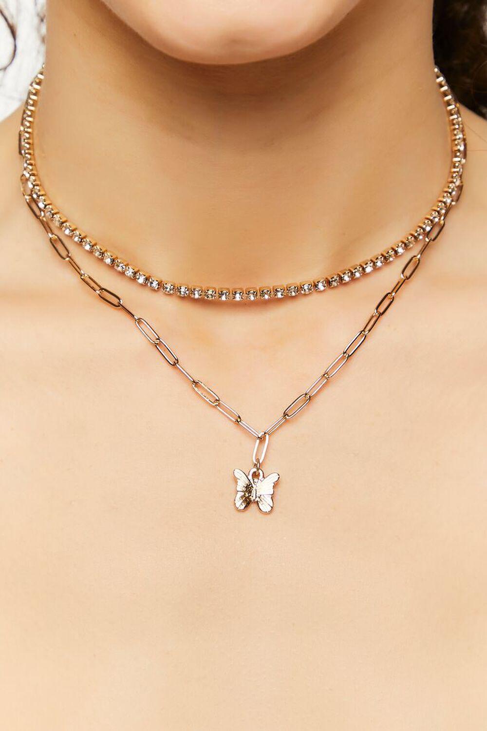 Layered Rhinestone Butterfly Necklace | Forever 21 Product Image