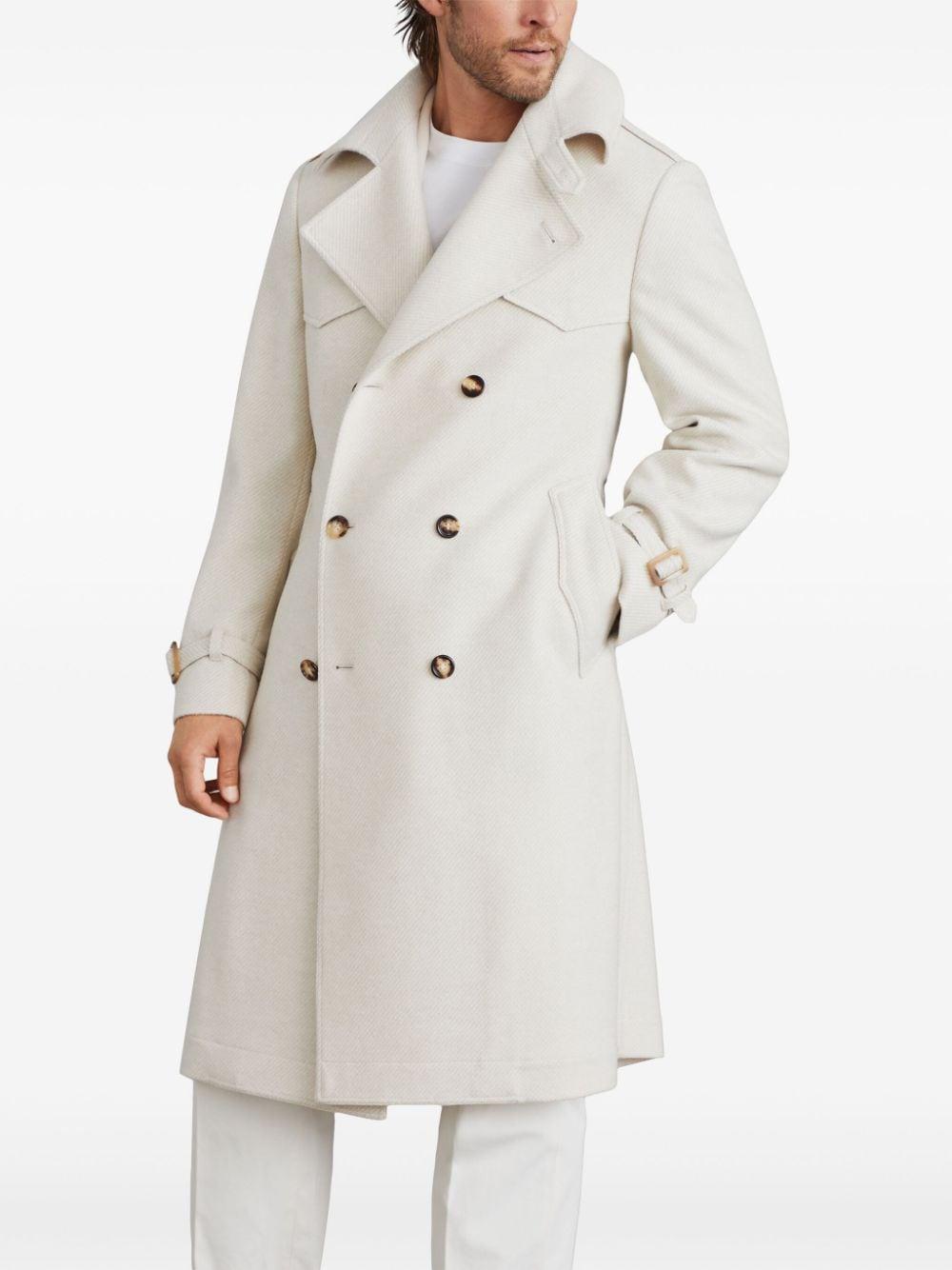 BRUNELLO CUCINELLI Long Double-breasted Coat In White Product Image