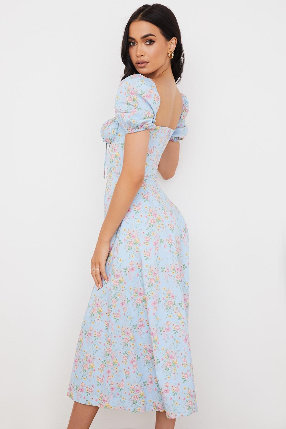 Tallulah Blue Vintage Floral Puff Sleeve Midi Dress Product Image