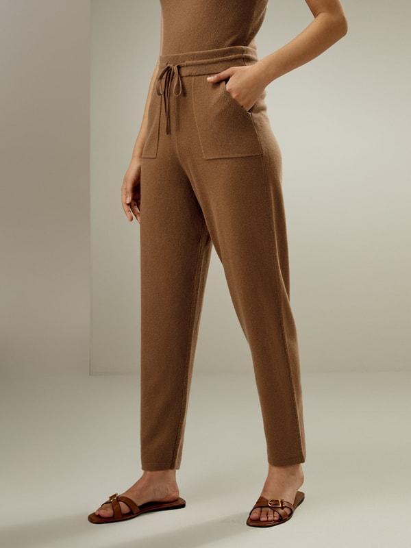 Pegged Cashmere Pants with Drawstrings Product Image