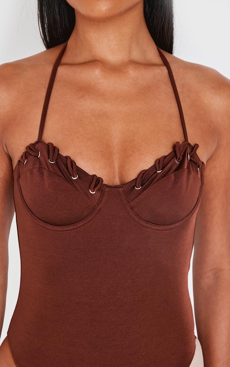 Chocolate Underwired Laced Cup Swimsuit Product Image